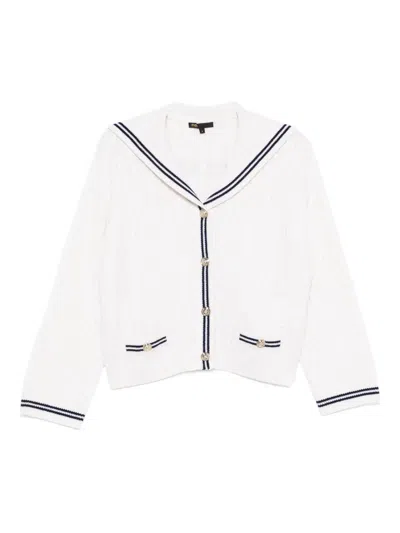 Maje Striped Button Cardigan In White