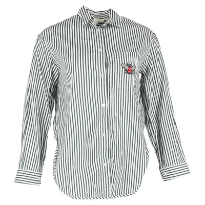 Pre-owned Maje Striped Button-down Shirt In White And Green Cotton In Gray