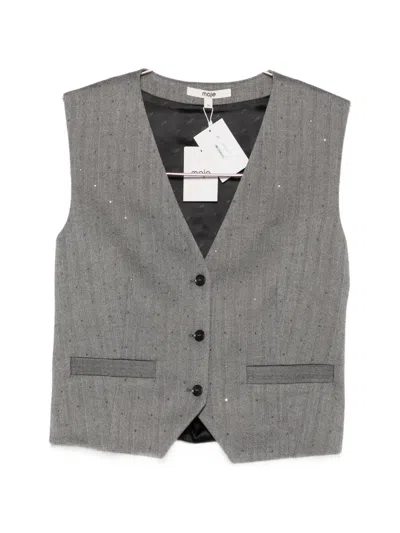 Maje Striped Buttoned Waistcoat In Gray