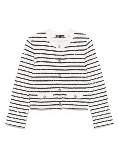 Maje Striped Cardigan In White