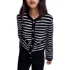 Maje Striped Round-neck Cardigan In Black/ecru