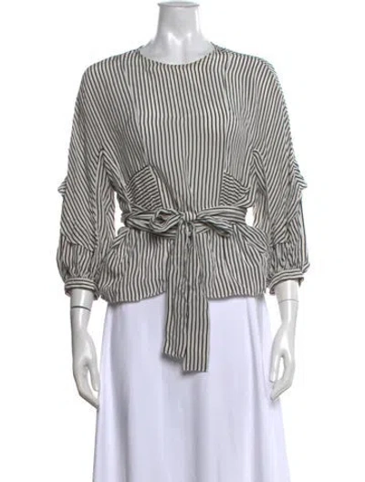 Pre-owned Maje Striped Crew Neck Blouse In Black/white