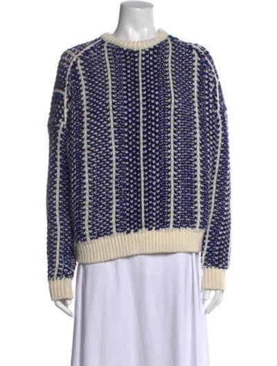 Pre-owned Maje Striped Crew Neck Sweater In Blue