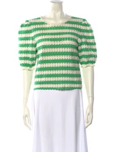 Pre-owned Maje Striped Crew Neck Sweater In Green