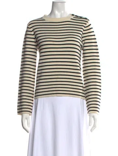 Pre-owned Maje Striped Crew Neck Sweater In Neutrals
