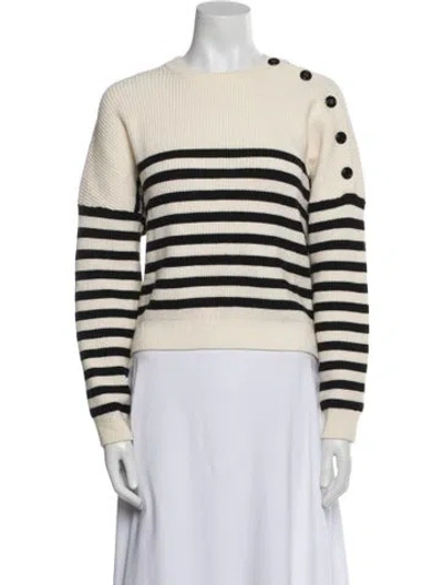 Pre-owned Maje Striped Crew Neck Sweater In White