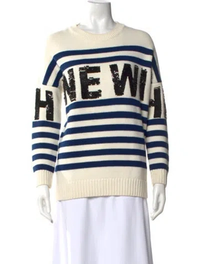Pre-owned Maje Striped Crew Neck Sweater In White