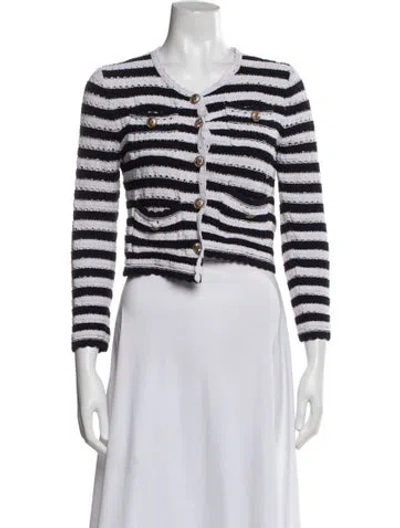 Pre-owned Maje Striped Crew Neck Sweater In White