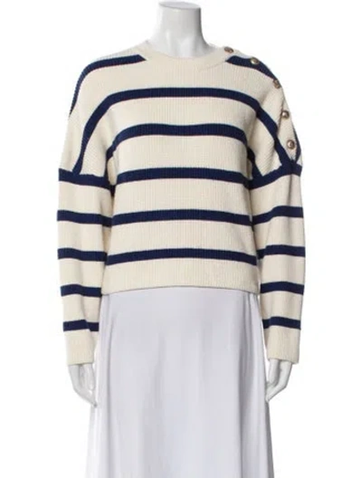 Pre-owned Maje Striped Crew Neck Sweater In White