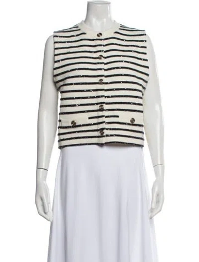 Pre-owned Maje Striped Crew Neck Sweater In White