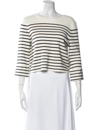 Pre-owned Maje Striped Crew Neck Sweater In White