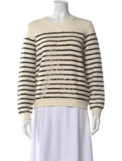Pre-owned Maje Striped Crew Neck Sweater In White