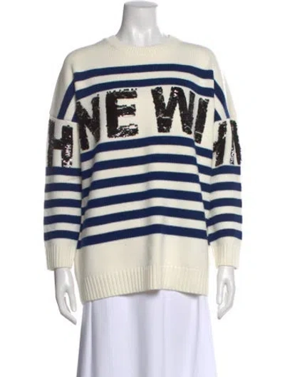 Pre-owned Maje Striped Crew Neck Sweater In White