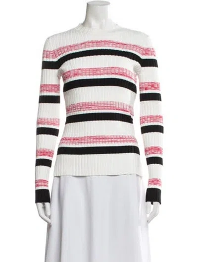 Pre-owned Maje Striped Crew Neck Sweater In White