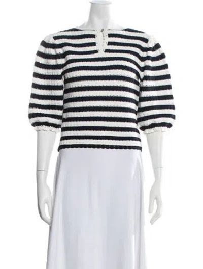 Pre-owned Maje Striped Crew Neck Sweater In White