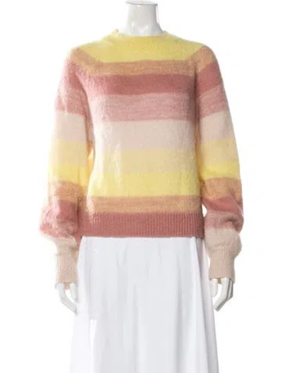 Pre-owned Maje Striped Crew Neck Sweater In Yellow