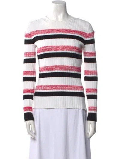 Pre-owned Maje Striped Crew Neck Sweatshirt In White