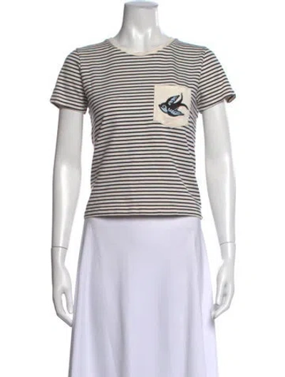 Pre-owned Maje Striped Crew Neck T-shirt In Neutrals
