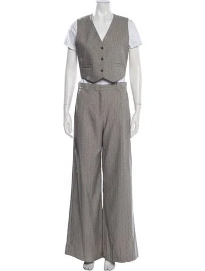 Pre-owned Maje Striped Crystal Embellishments Pantsuit W/ Tags In Grey