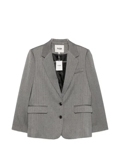 Maje Striped Crystal-embellished Blazer In Gray