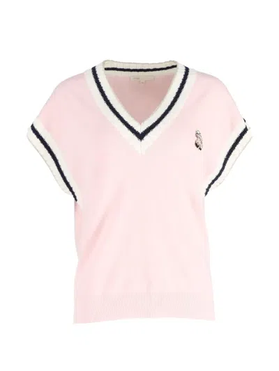 Pre-owned Maje Striped Detail Sweater In Pink