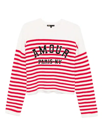 Maje Striped Embroidered Sweater In White