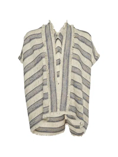 Pre-owned Maje Striped Jacquard Poncho In Neutral
