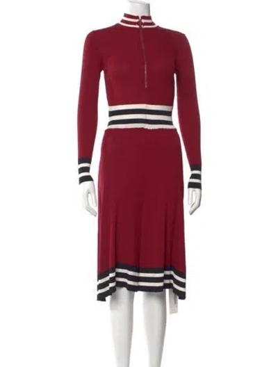 Pre-owned Maje Striped Knee-length Dress In Red