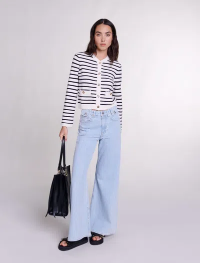 Maje Striped Knit Cardigan For Spring/summer In Navy