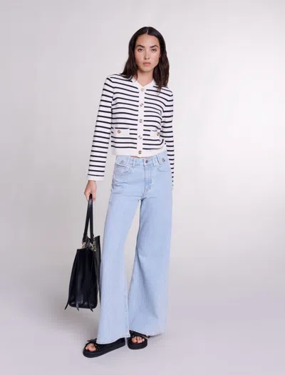 MAJE STRIPED KNIT CARDIGAN