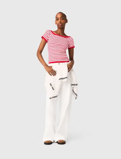Maje Striped Knit Top With Boat Neck In Red
