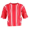 Maje Striped Lace Trim Crewneck T-shirt In Red Viscose In Red