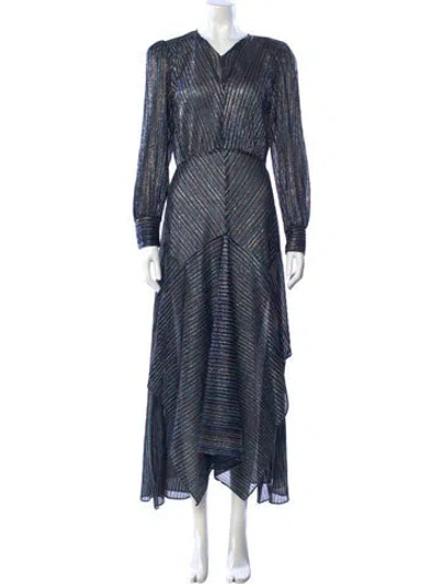 Pre-owned Maje Striped Long Dress In Black
