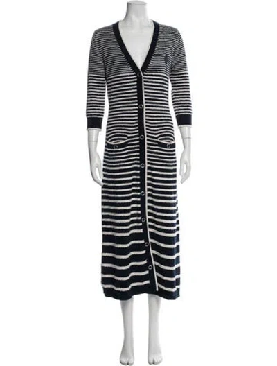 Pre-owned Maje Striped Long Dress In Blue