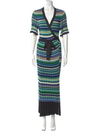 Pre-owned Maje Striped Long Dress In Green