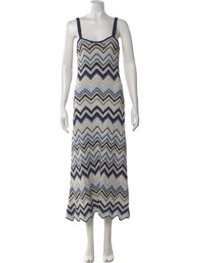 Pre-owned Maje Striped Long Dress W/ Tags In Blue