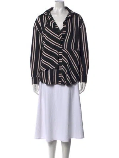 Pre-owned Maje Striped Long Sleeve Blouse In Black