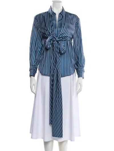 Pre-owned Maje Striped Long Sleeve Blouse In Blue