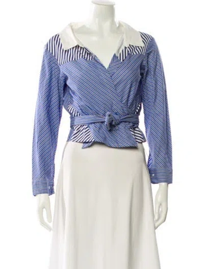 Pre-owned Maje Striped Long Sleeve Blouse In Blue