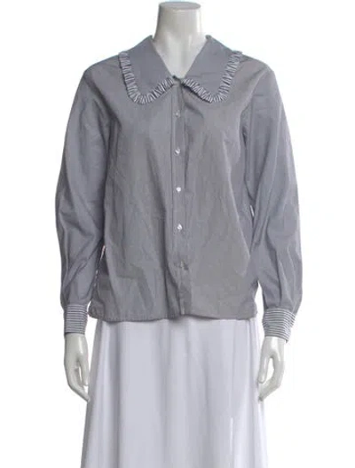 Pre-owned Maje Striped Long Sleeve Blouse In Blue