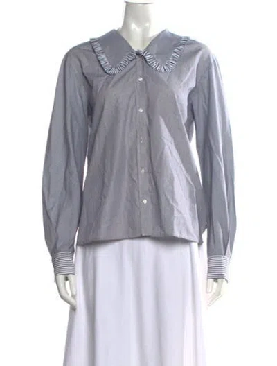 Pre-owned Maje Striped Long Sleeve Blouse In Blue
