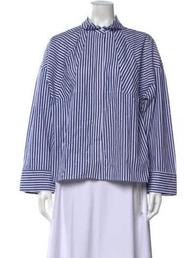 Pre-owned Maje Striped Long Sleeve Blouse In Blue/white