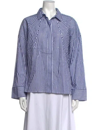 Pre-owned Maje Striped Long Sleeve Blouse In Blue/white