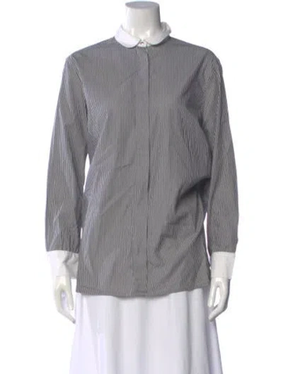 Pre-owned Maje Striped Long Sleeve Blouse In Gray