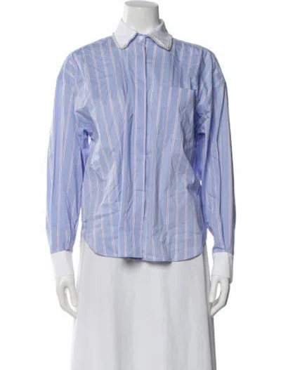 Pre-owned Maje Striped Long Sleeve Blouse In White