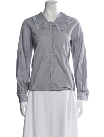 Pre-owned Maje Striped Long Sleeve Blouse In White