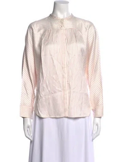 Pre-owned Maje Striped Long Sleeve Blouse In White