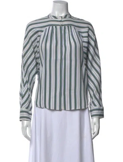 Pre-owned Maje Striped Long Sleeve Blouse In White