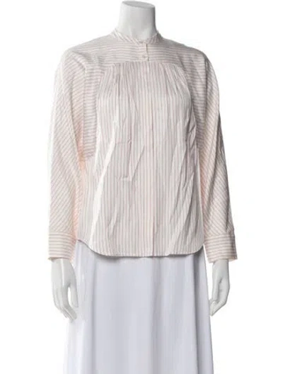 Pre-owned Maje Striped Long Sleeve Blouse In White