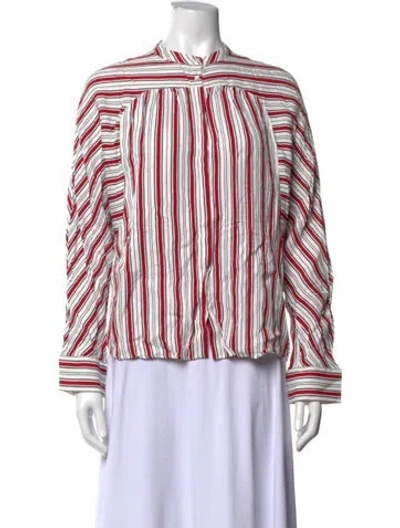 Pre-owned Maje Striped Long Sleeve Blouse In White